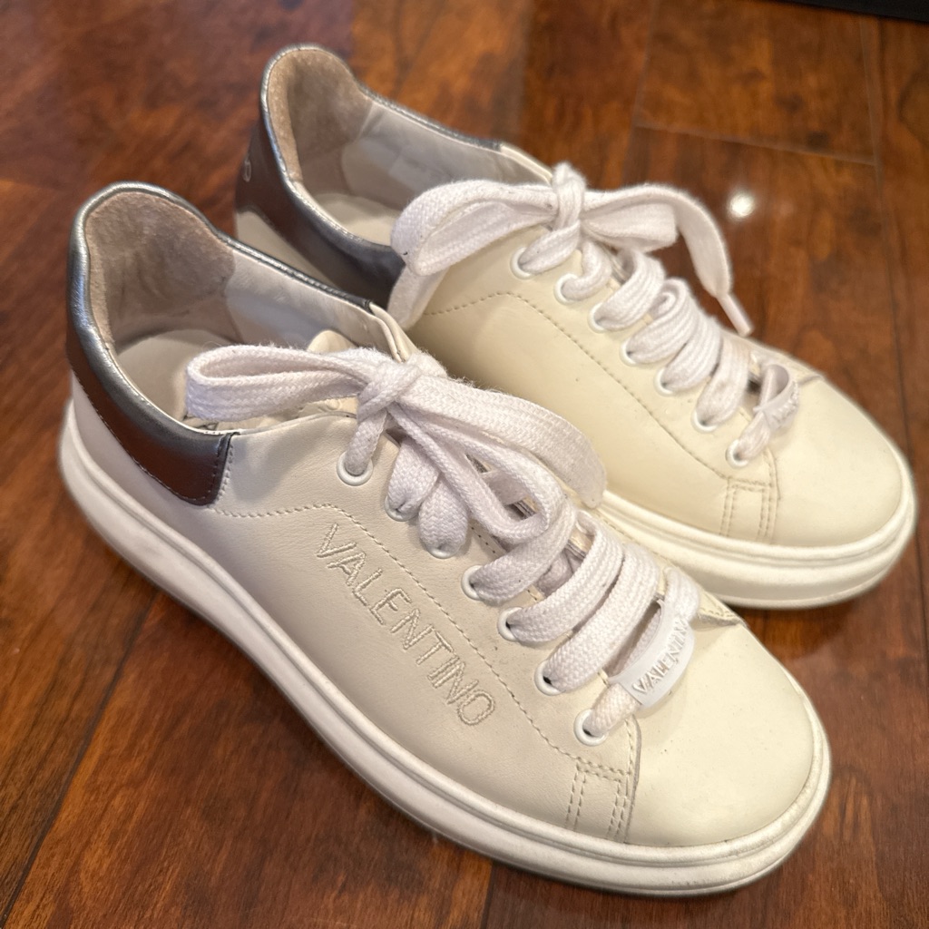 Valentino Cream And Silver Casual Sneakers
